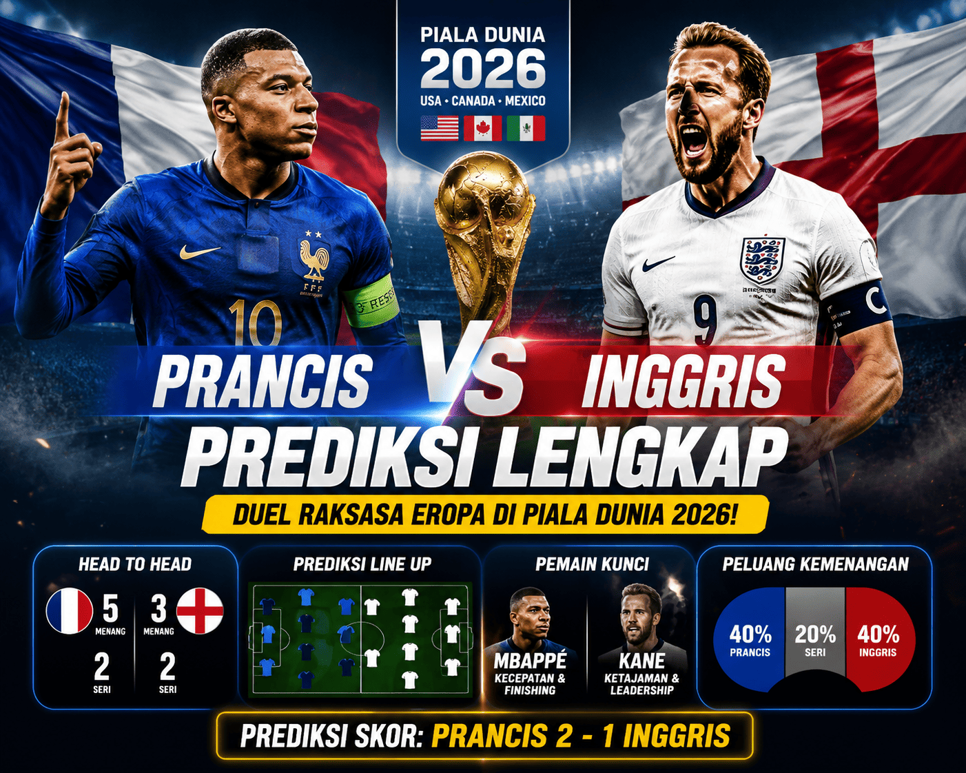 Prediksi Prancis vs Inggris di Piala Dunia 2026: Head to Head, Line Up, dan Peluang Kemenangan Kedua Tim