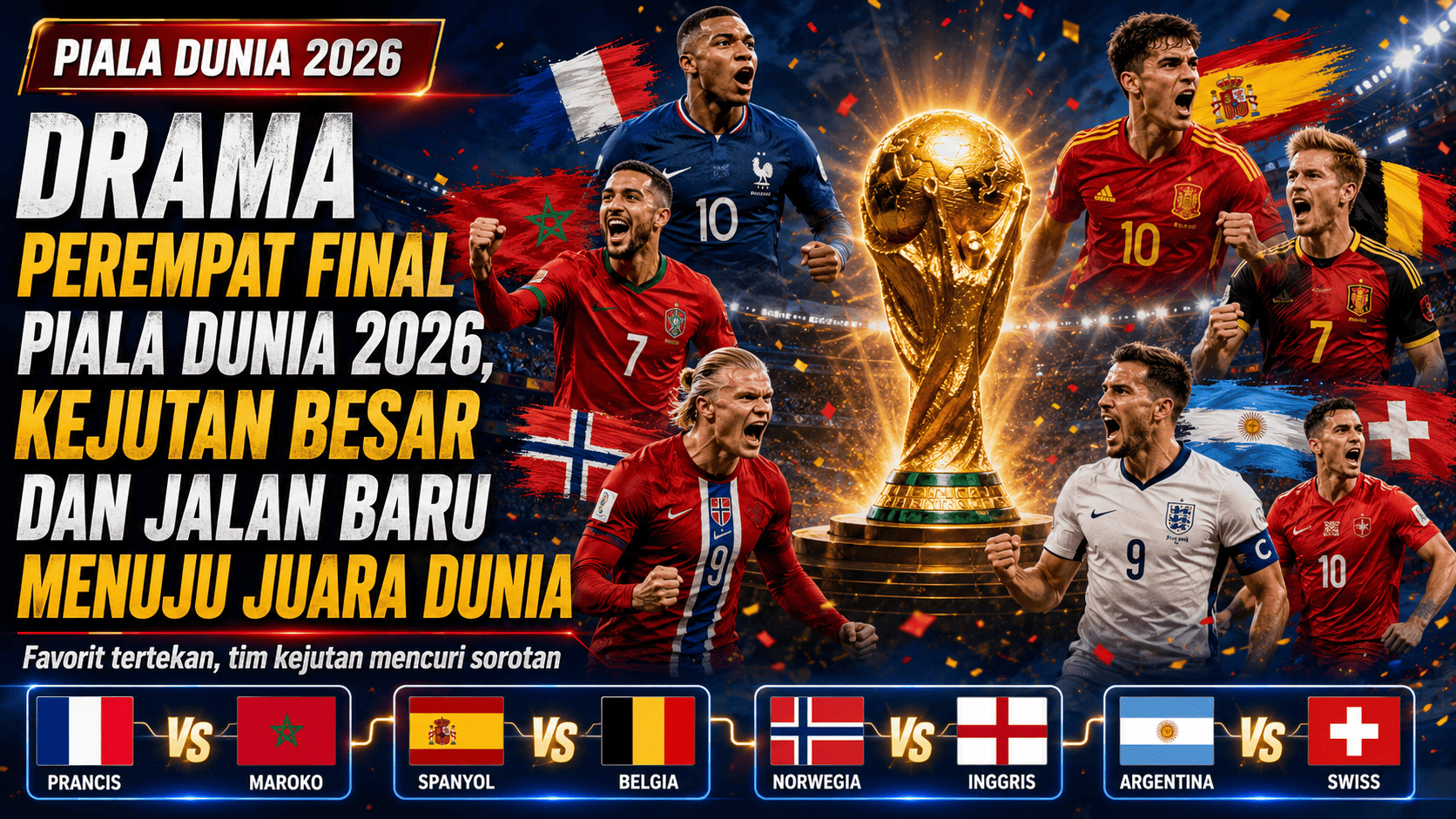 Drama Perempat Final Piala Dunia 2026, Kejutan Besar dan Jalan Baru Menuju Juara Dunia